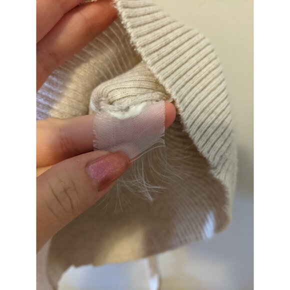 Vintage Y2K Ribbed Knit Ruffle Lace V-Neck Top Beige Tie Academia Office School - Picture 8 of 10